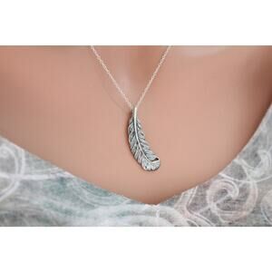 Sterling Silver Textured Feather Charm Necklace,Sterling Silver Feather Necklace